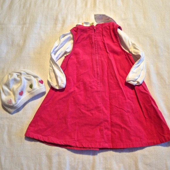 Gymboree girls size 2T pink corduroy pinnie with Peter Pan bodysuit & hat - Picture 6 of 9